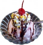 Green Tea, Rainbow Sherbert, Strawberry, Chocolate, or Vanilla ice cream served with chocolate syrup, whipped cream, and a cherry on top.